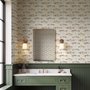 Watercolor fish wallpaper with trout, seashells and pale aqua washes on a warm cream ground