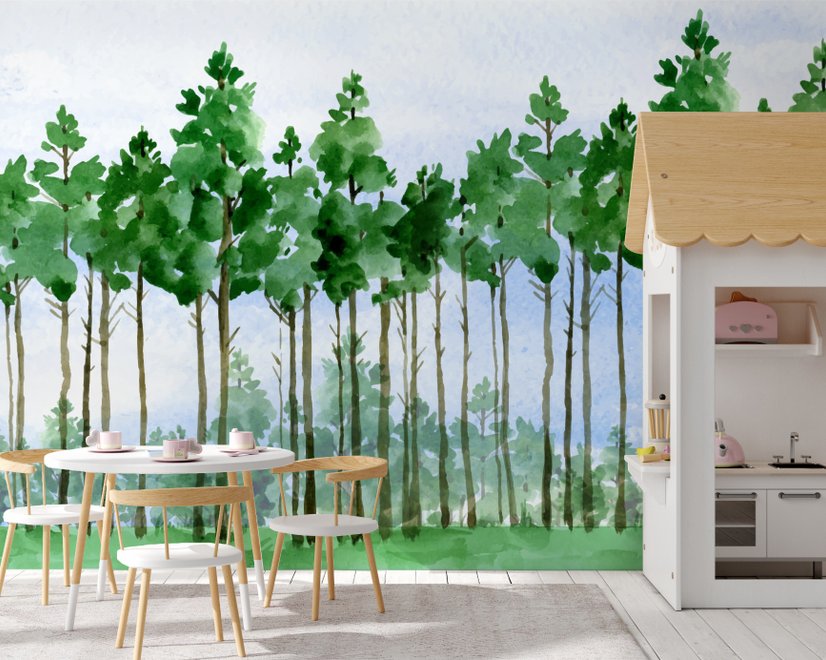 Papier peint panoramique de peupliers de dessins animés
