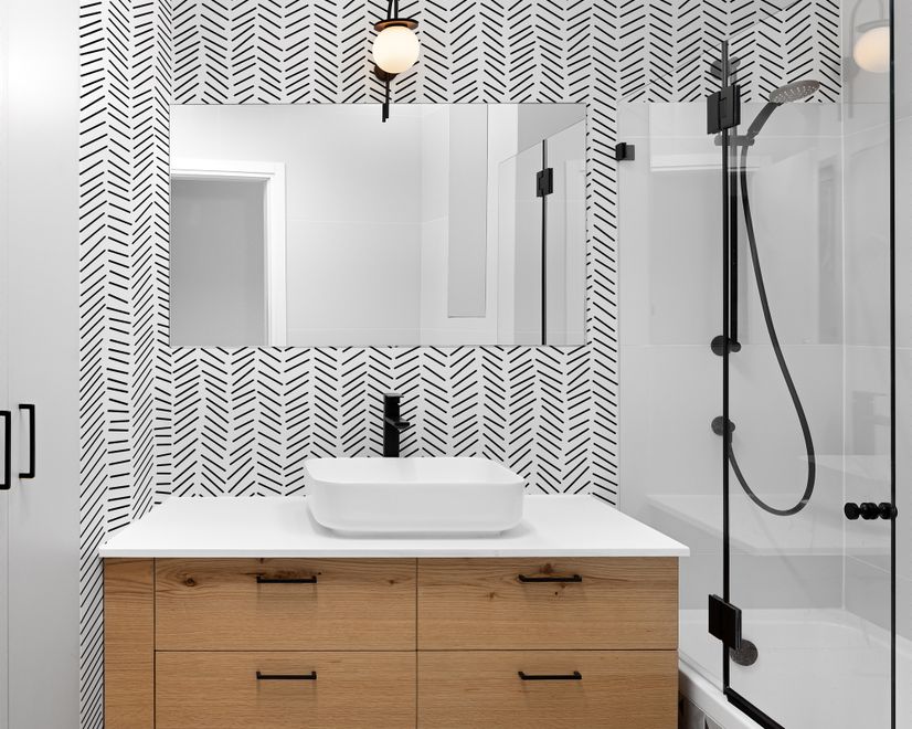 Modern Herringbone Line Black and White  Wallpaper Mural