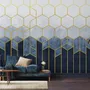 Papier peint panoramique géométrique bleu foncé en nid d'abeille