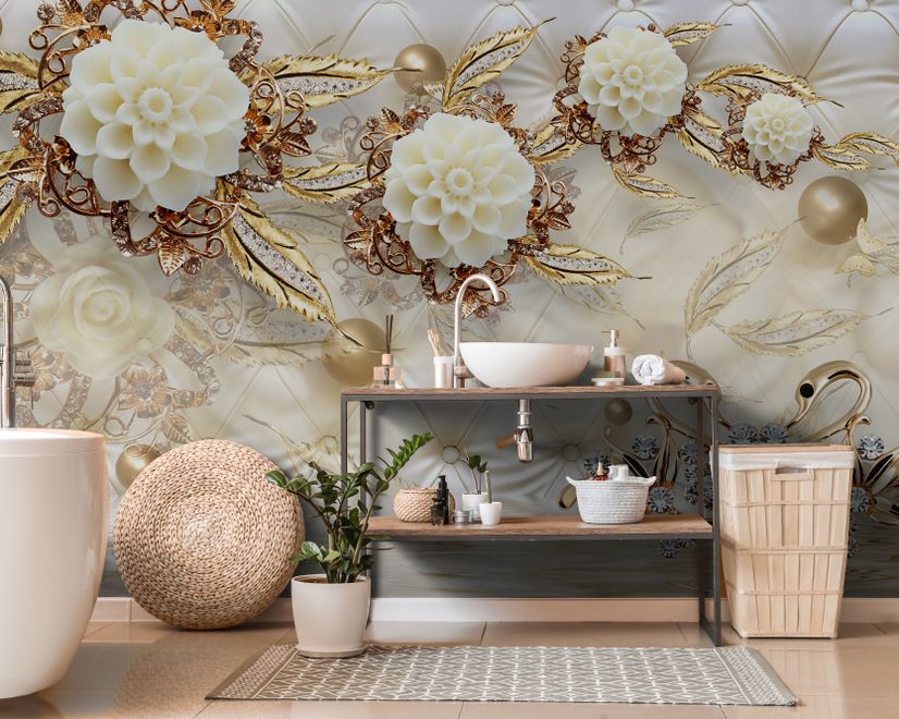 Swan with Peony Floral Wallpaper Mural