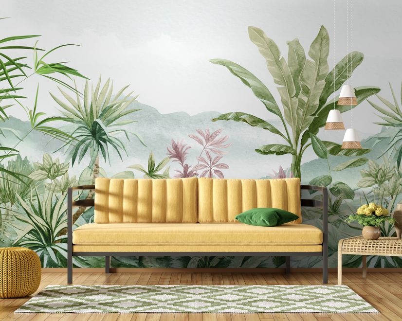 Tropical Forest Landscape and Banana Trees Wallpaper Mural