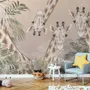Cute Giraffes Between Tropical Leaves Wallpaper Mural