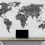 Black White Brick World Maps Wallpaper Mural
