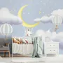 Kids Cartoon Cloud and Yellow Moon Wallpaper Mural