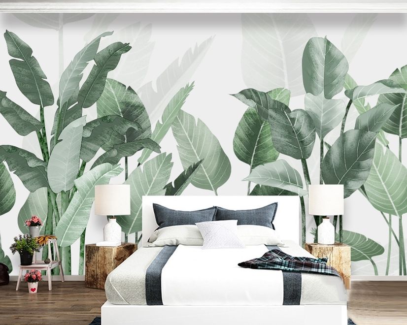 Fresh Green Tropical Leaf Wallpaper Mural