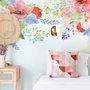 Papier peint panoramique fleurs bohèmes roses grimpantes