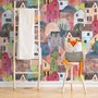 Papier peint aquarelle ville mignonne enfants