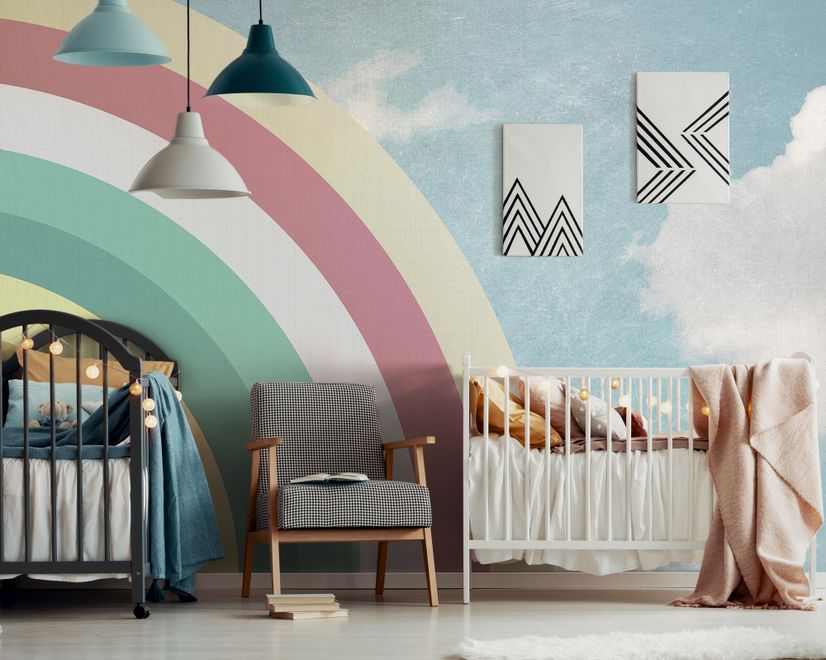 Kids Watercolor Sky and Rainbow Wallpaper Mural