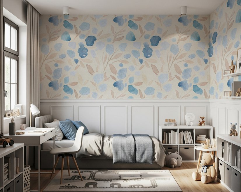 Papier peint panoramique aquarelle avec feuilles et brindilles