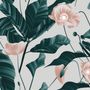 Pink Flower and Leaves Wallpaper Mural