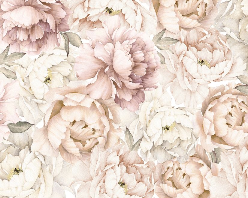 Nursery Pastel Peony Watercolor Floral For Girls Wallpaper Mural