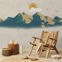Mountain Sunrise Landscape and Old Plaid Texture Wallpaper Mural