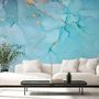 Light Blue Marble with Gold Look Splash Wallpaper Mural
