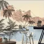 Papier peint palmier tropical plage été vintage fusain