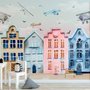 Helicopters on Colorful Amsterdam Style Houses Wallpaper Mural