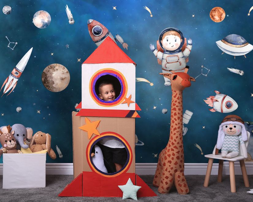 Kids Watercolor Space with Planets Wallpaper Mural