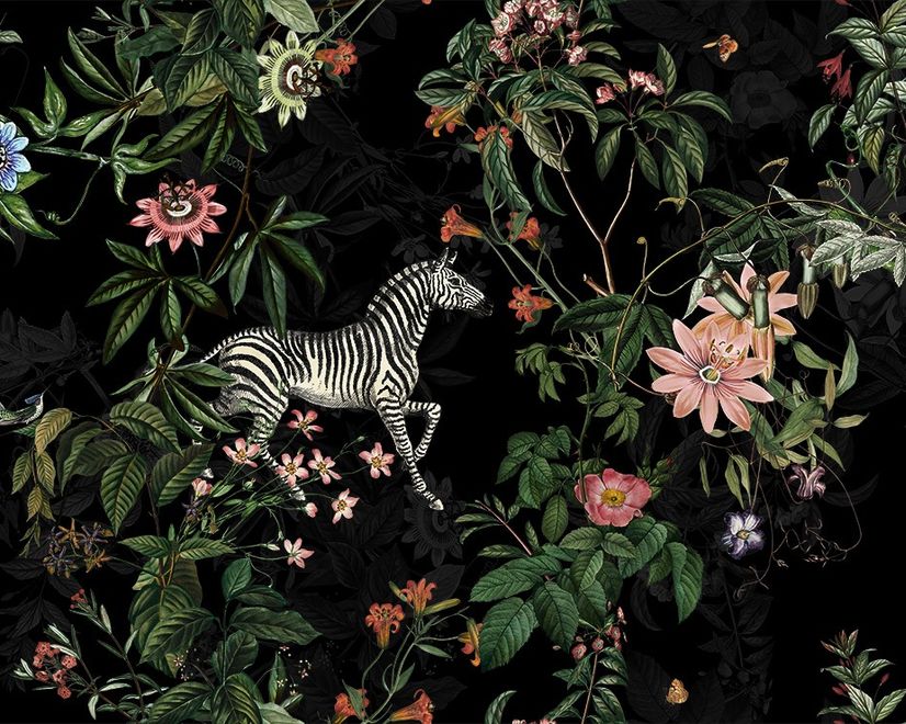 Dark Botanical Plants with Animals Wallpaper Mural
