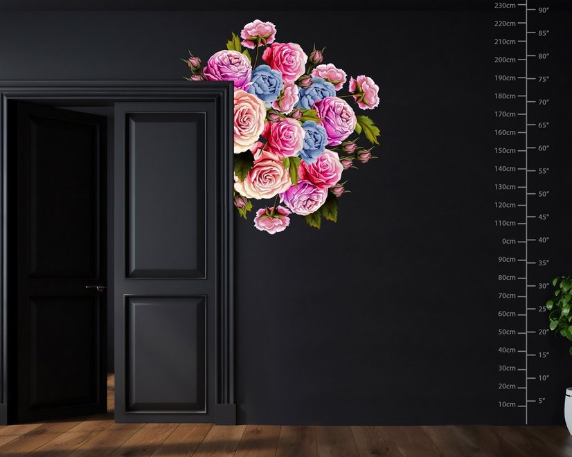 3D Floral Pink Orange Blue Rose Floral Bouqets Wall Decal Sticker