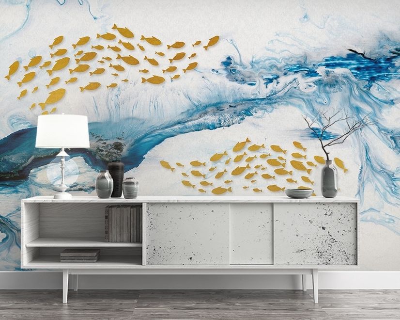 Fototapete mit Meereswellen und Fischen