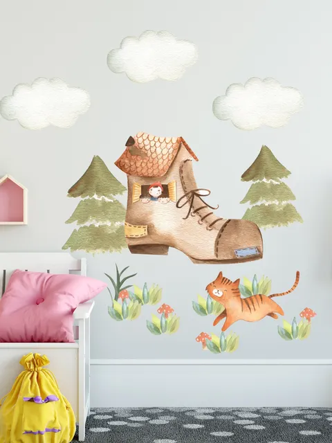 Stickers muraux chaussure woodland chats mignons enfants
