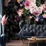 Dark Pink Flowers and Yellow Butterfly Wallpaper Mural