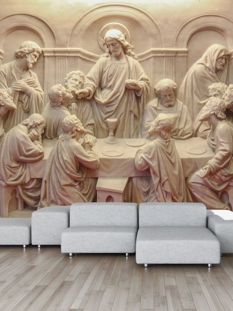 3D-Relief-Look Zement Religiöse Skulptur Fototapete