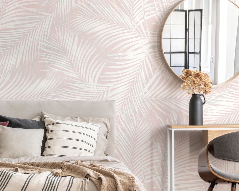 Soft Pink Palm Leaf Tropical Leaves Wallpaper Mural