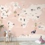 Kids Political World Map with Old Hot Air Balloons Wallpaper Mural
