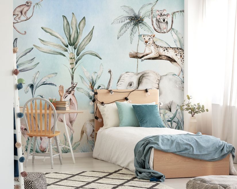 Jungle Animals with Banana Trees Kids Tropical Plants  Wallpaper Mural