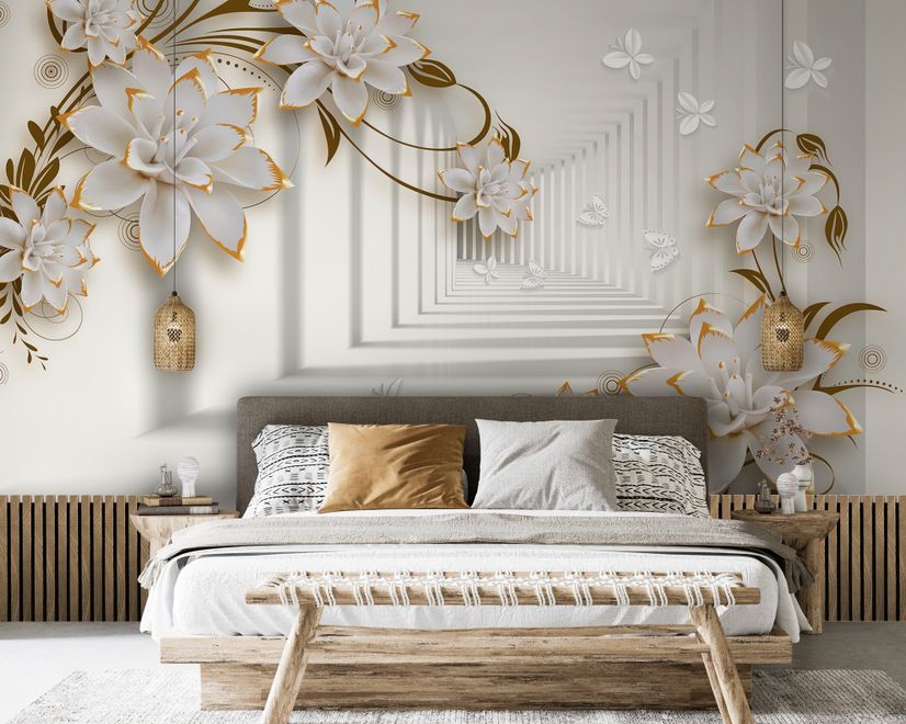 Lily Floral with Abstract Corridor Wallpaper Mural