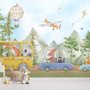 Papier peint animaux mignons aquarelle dans le bus pour enfants
