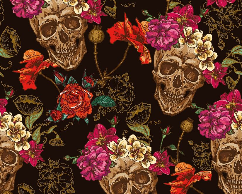 Fototapete mit ausgefallenem Totenkopf-Muster