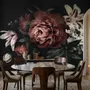 Dark Floral Bouquet with Red Peony and Lily Wallpaper Mural