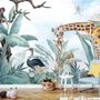 Kids Safari Animals with Fresh Tropical Leaves Wallpaper Mural