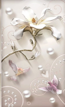 3D Look Florals with Pearls Lux Flowers Wallpaper Mural