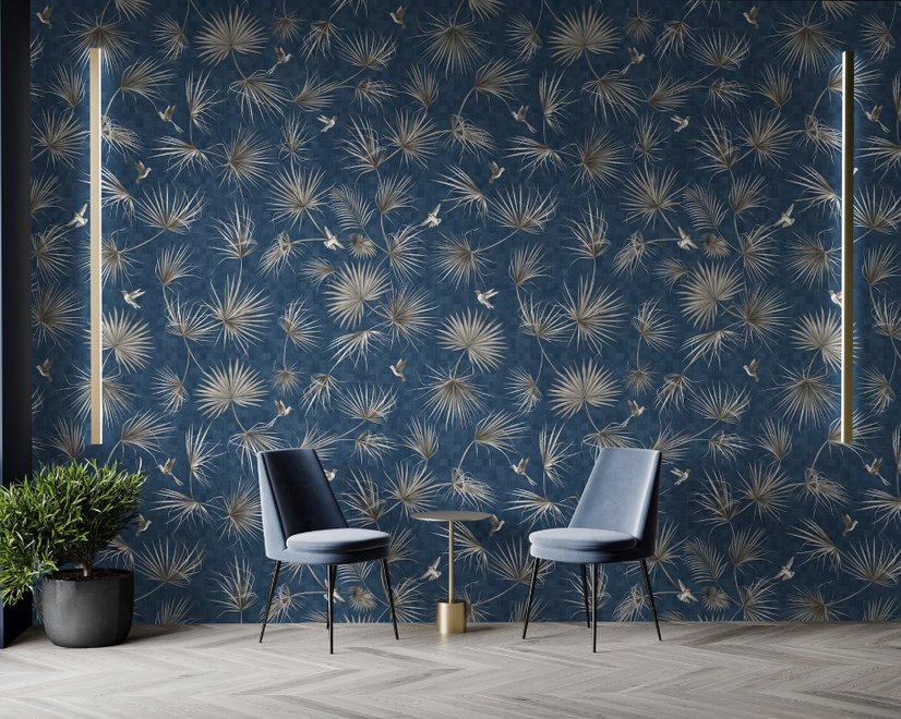 Tropical Palm Leaf and Birds Wallpaper Mural
