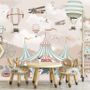 Kids Cartoon Circus with Hot Air Balloon Wallpaper Mural