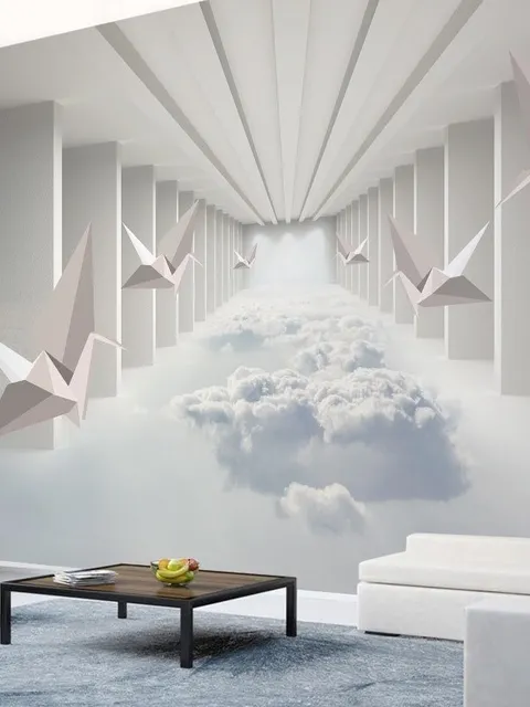 Abstract Corridor with Paper Plane Wallpaper Mural