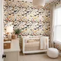 Zoomie kids wallpaper with painted dog breeds in tan, brown, black and grey on white