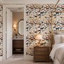 Zoomie kids wallpaper with painted dog breeds in tan, brown, black and grey on white