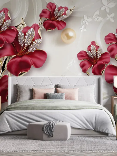 Papier peint art floral cristal rouge
