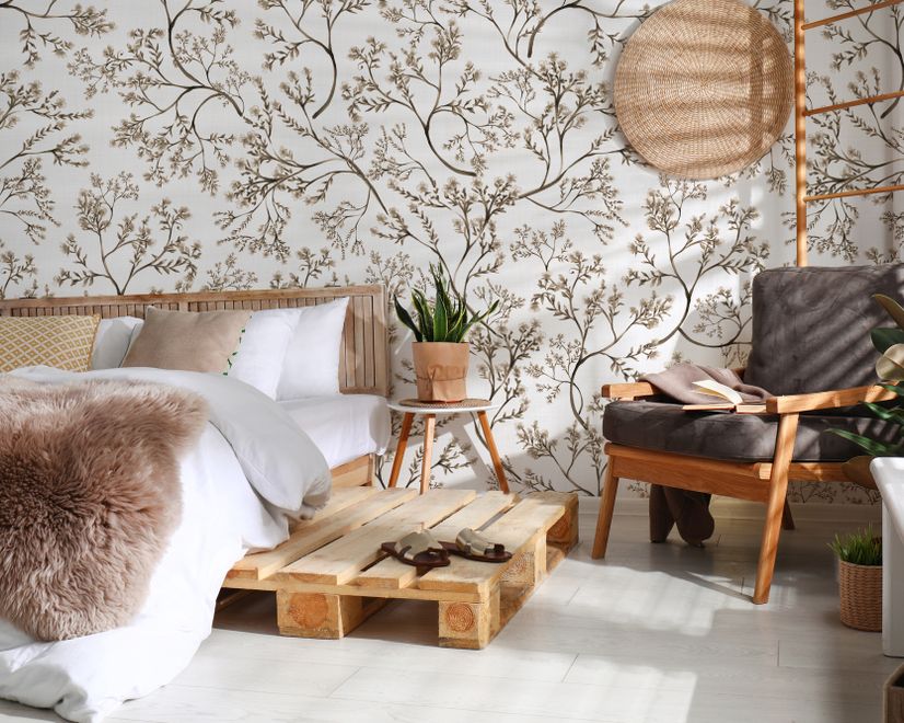 Monochrome Botanical Plants Chinoiserie Wallpaper Mural