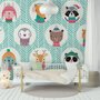 Papier peint panoramique motif d'animaux d'hiver mignon pour enfants avec lignes