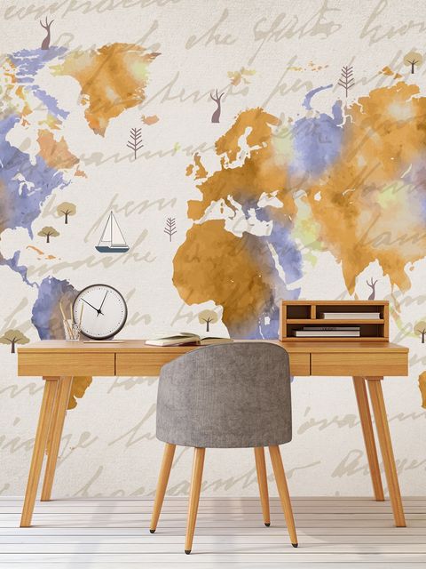 Papier peint panoramique de la carte du monde orange