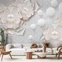 3D Look White Pearl Flower Wallpaper Mural