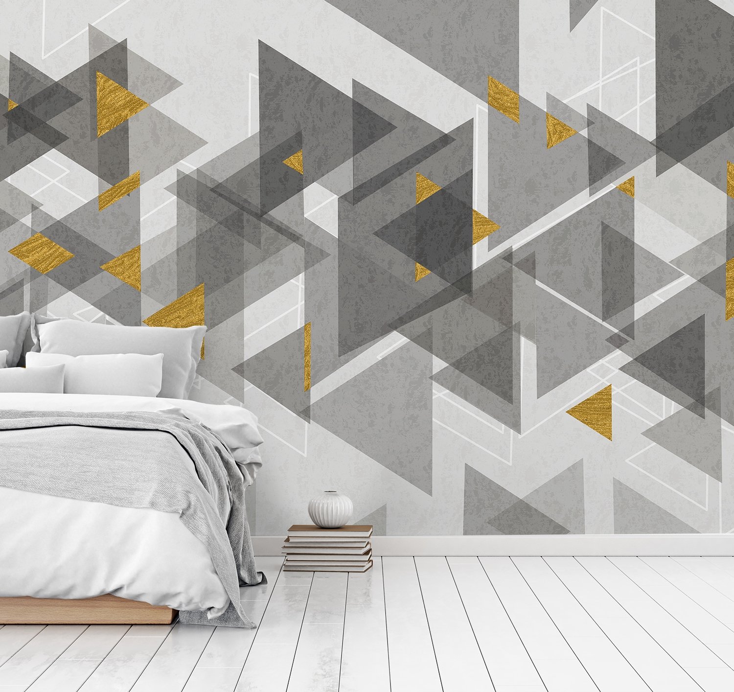 Watercolor Yellow Gray Triangle Geometric Wallpaper Mural - Peel and Stick