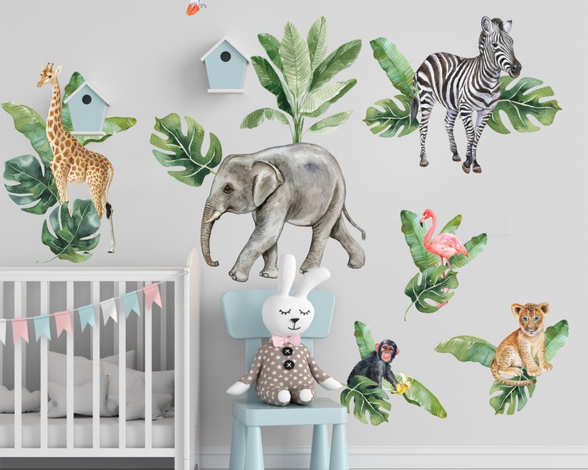 Kids Tropical Safari Animals Set Wall Decal Sticker