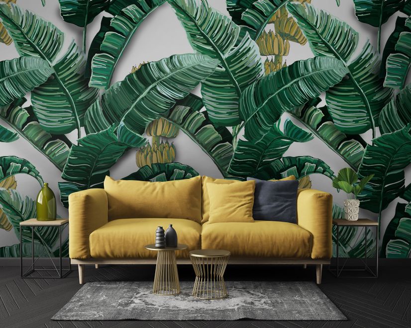 Watercolor Banana Leaf Pattern Wallpaper Mural