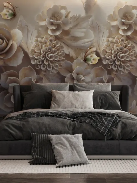 3D Look Faux Embossed Floral Wallpaper Mural